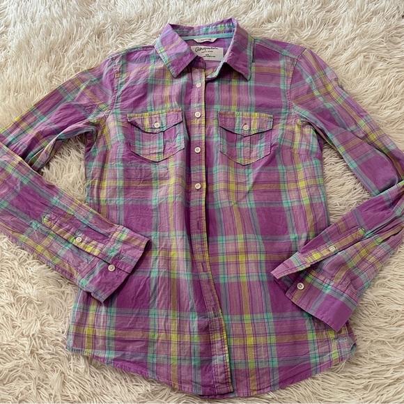 Aeropostale Signature Eighty-Seven Women’s Medium Plaid Button Down Shirt Purple - Picture 8 of 13